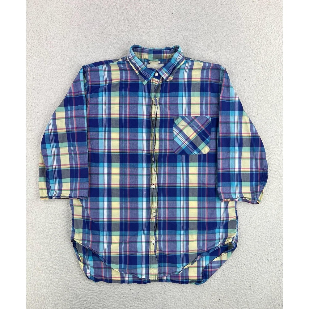 Denim & Supply Ralph Lauren Shirt Womens Large Blue Plaid RL Boyfriend Top